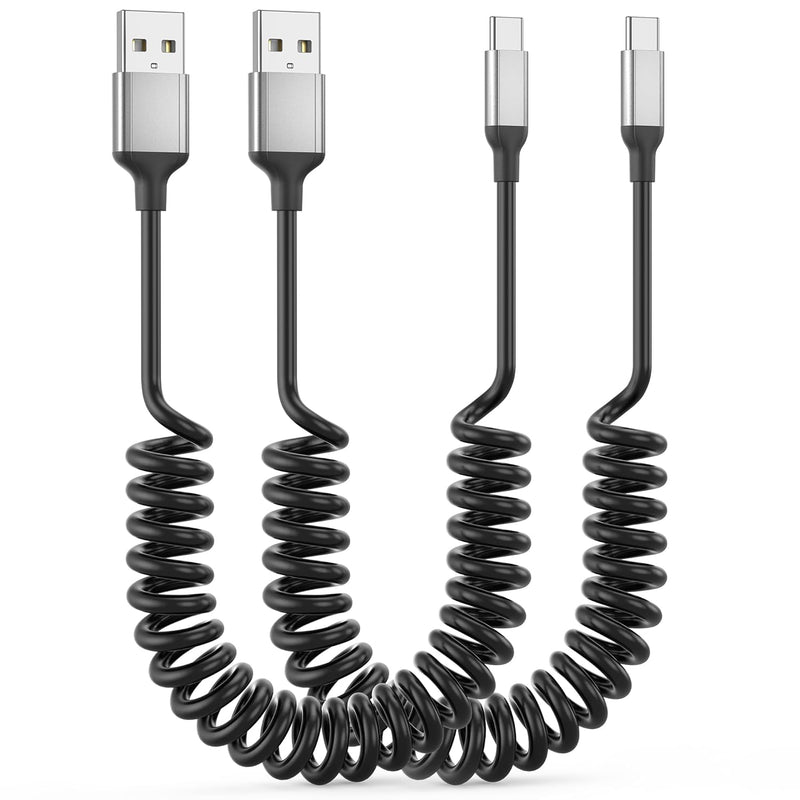 Coiled Usb C Cable For Car 2Pack, 3A Usb Type C Charger Cable Fast Charging, R