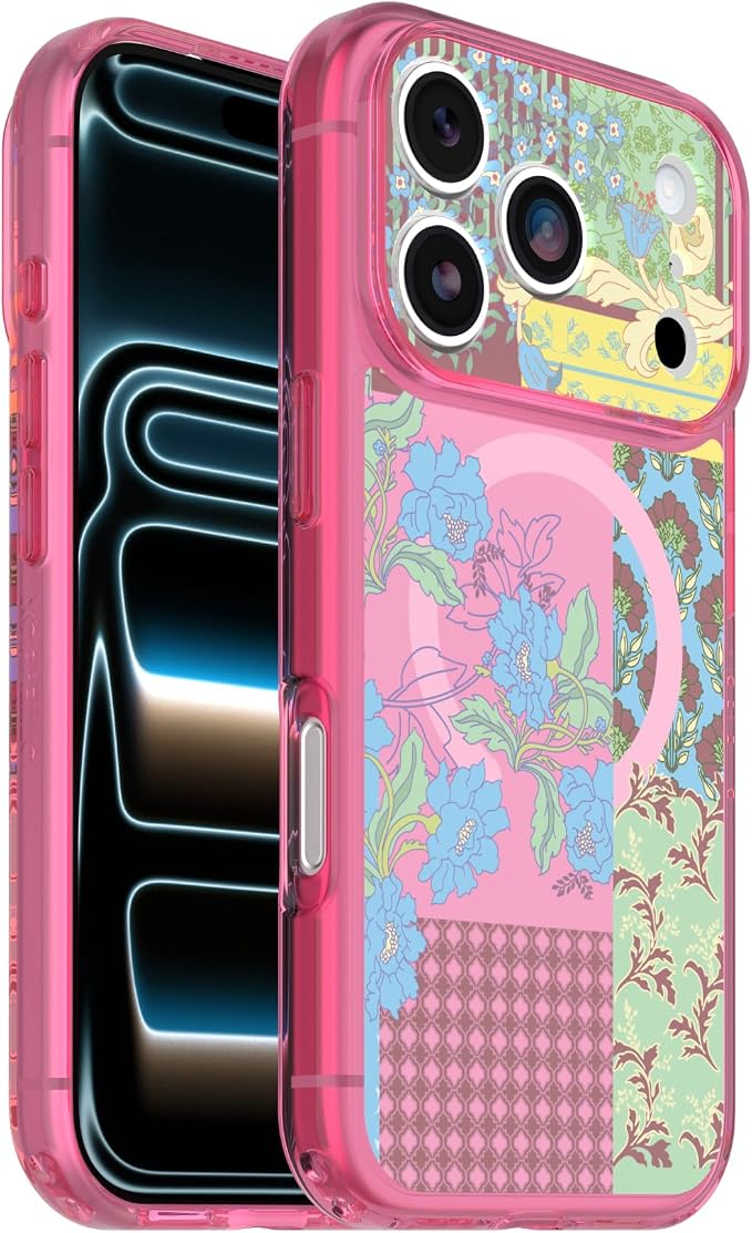 iPhone 17 Pro Lumen Series Case Pink Floral Patchwork MagSafe Protective Cover