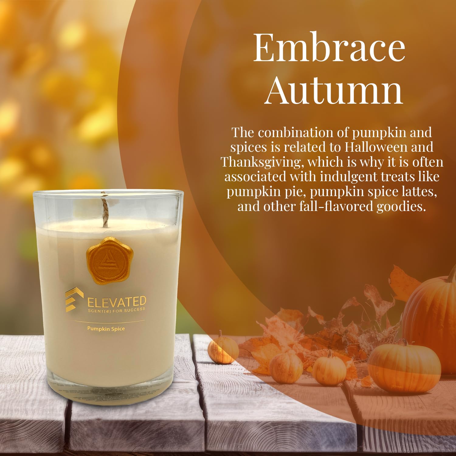Elevated Scente[D] Candles - Pumpkin Spice Candles | 9.1Oz Large Candle Jar - 70 Hours Burn Time | Fall Scented Or Home, Halloween, Autumn