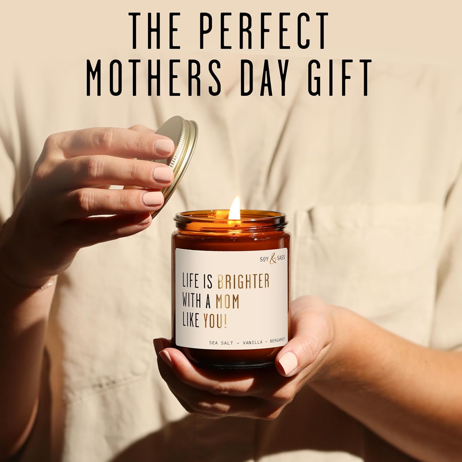 'Life Is Brighter With A Mom Like You' Sweet Fig & Sandalwood Jar Candle, 9 Oz, 50 Hr Burn, Usa Made