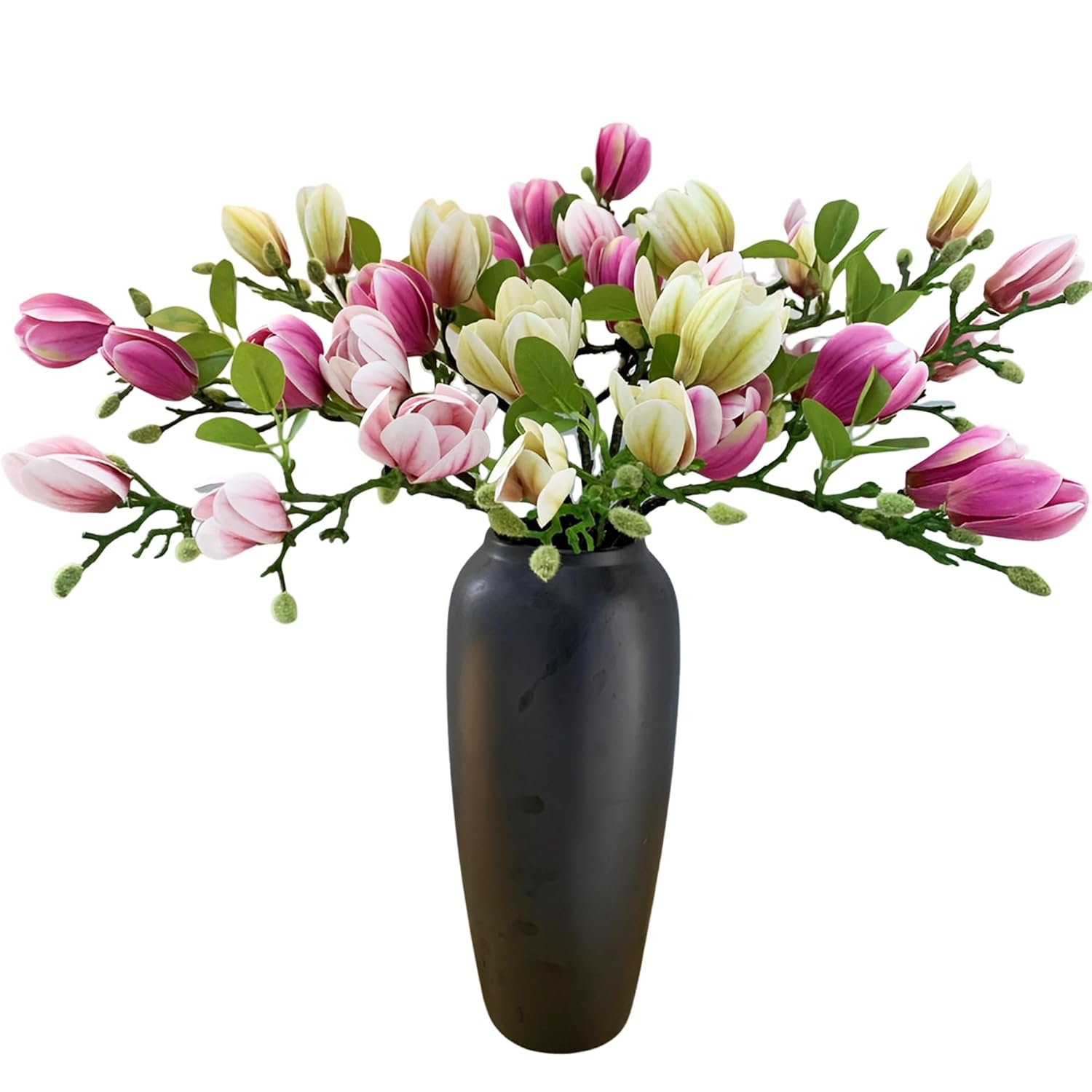 Magnolia Flowers Artificial Branches?Faux Fake Stems Beautiful Magnolia Home Decor Decorations (9, 3Pink+3Green+3Purple)
