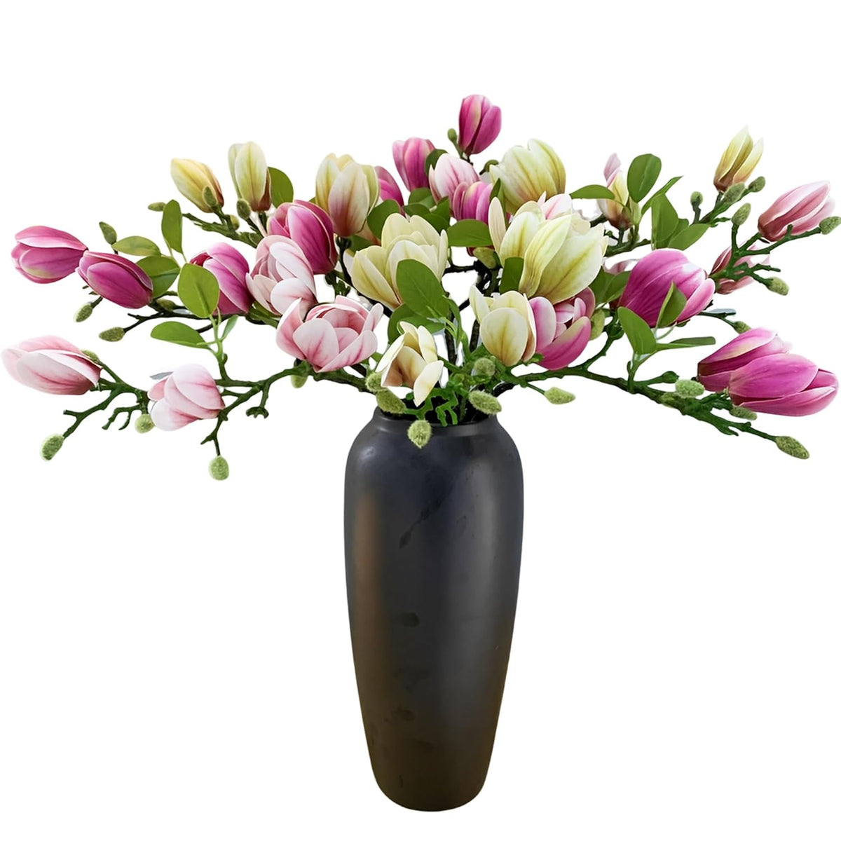 Magnolia Flowers Artificial Branches?Faux Fake Stems Beautiful Magnolia Home Decor Decorations (9, 3Pink+3Green+3Purple)