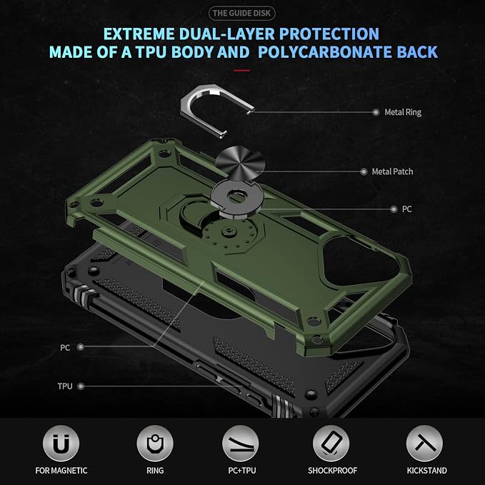 iPhone 17 Case iPhone 18 Case with Screen Protector and Built-in Kickstand Army Green Full Body Cover