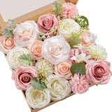 Artificial Flowers Fake Silk Flowers For Diy Wedding Bouquets Cake Decoration Mixed Roses Combo Blush Pink And White Flower Centerpieces Arrangements For Party Table Chair Decor