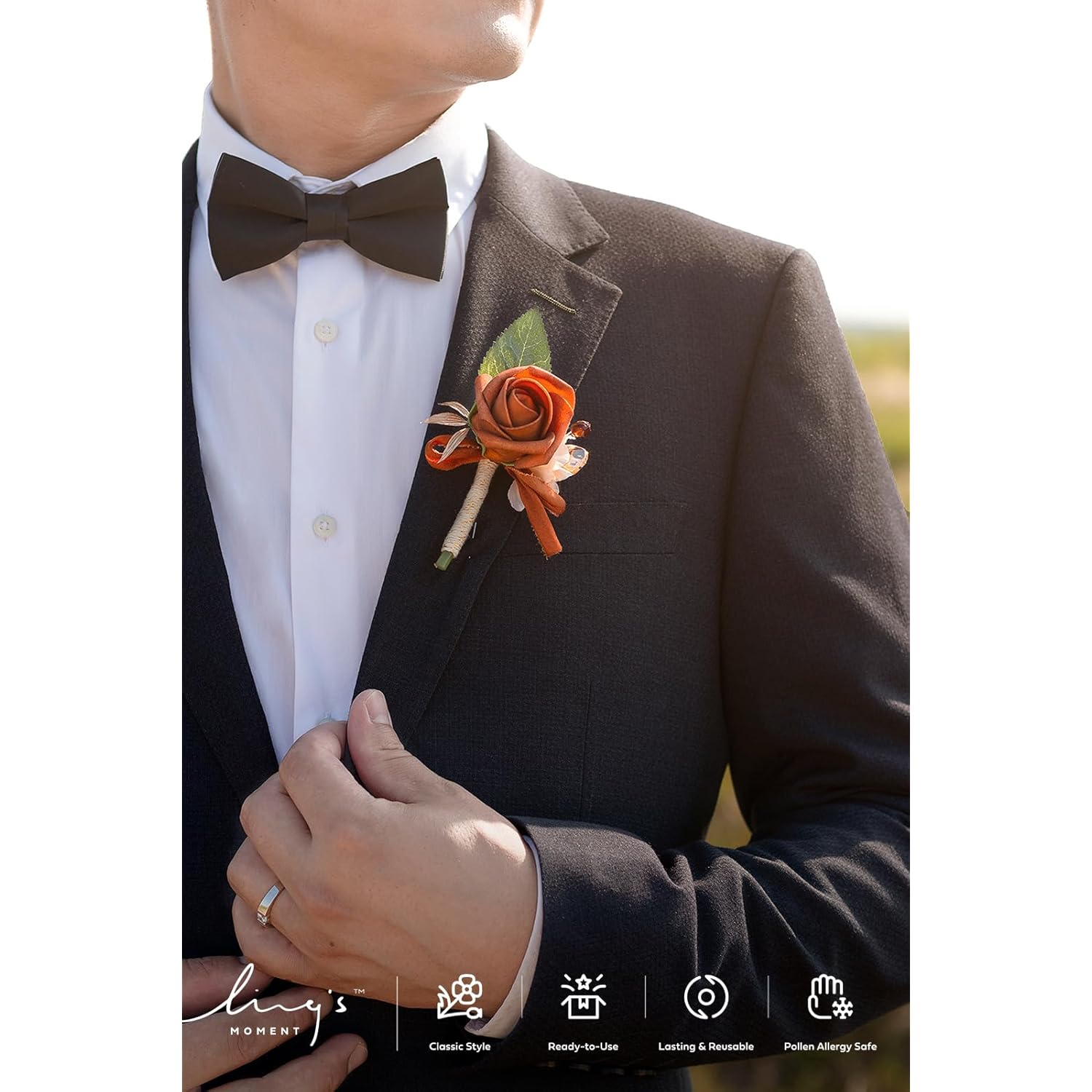 Boutonniere For Men, 10Pcs Groomsmen Guest Boutonniere With Built-In Pins, Artificial Flowers For Wedding Décor/Prom/Homecoming,Etc.Fall Terracotta Orange