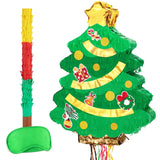 Christmas Tree Pinata - Christmas Decorations Xmastree Party Game For Kids Festival Party Decor Supply Green Tree Design Merry Xmas Favor Pull String With Blindfold Bat 16.5” X 12.4”