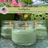 Eucalyptus Candles With Essential Oils - Made In Usa - (Set Of 3) For Patio, Deck, Outdoor Or Indoor Use – All Natural, Soy Base Candles, 3 Oz Jars With Lid