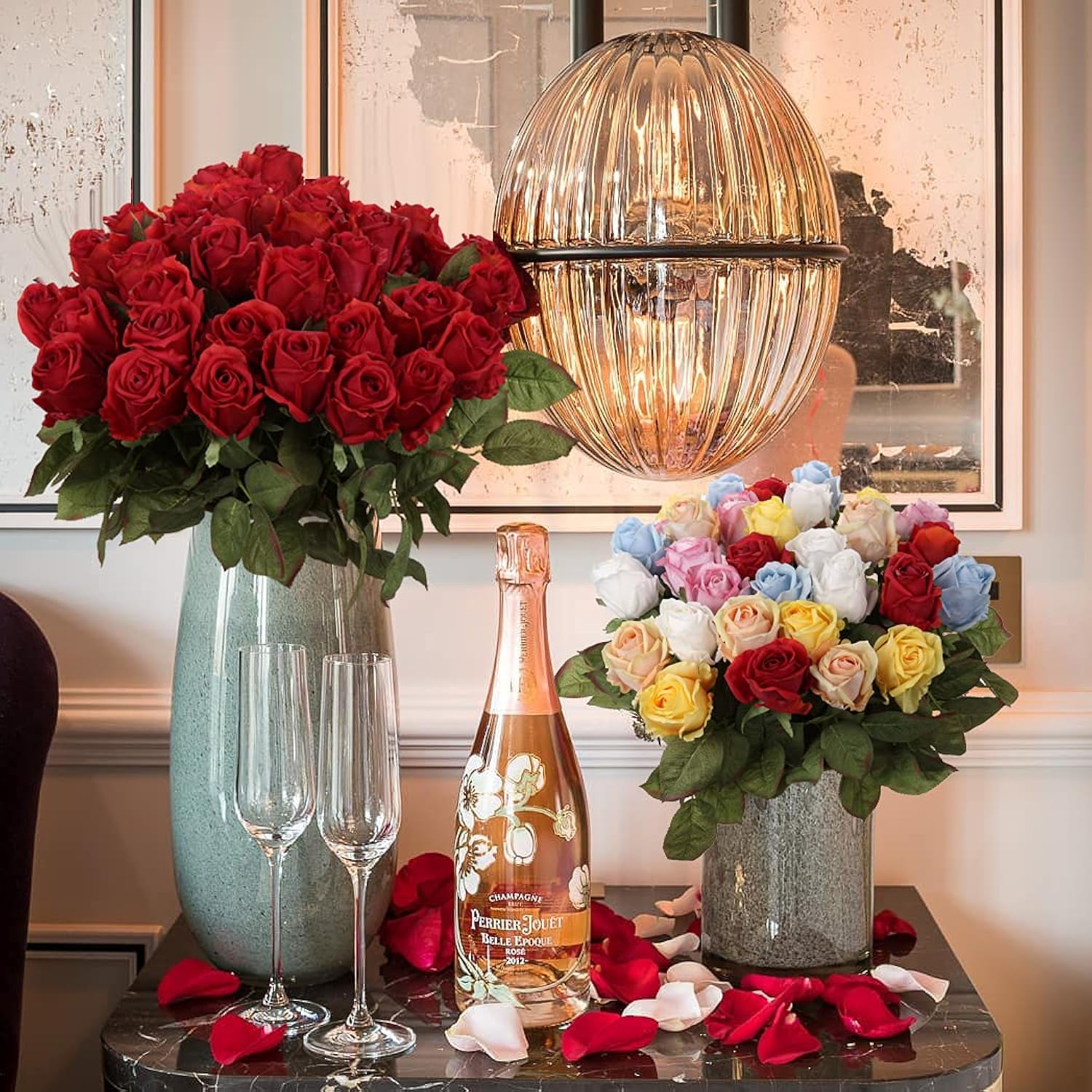 Artificial Realistic Roses Red Flowers 24" Real Touch Silk Roses Bouquet Long Stems Rose For Flower Arrangement Fake Roses Decor For Home Party Wedding Table Centerpieces Roses Realistic - 5 Pcs