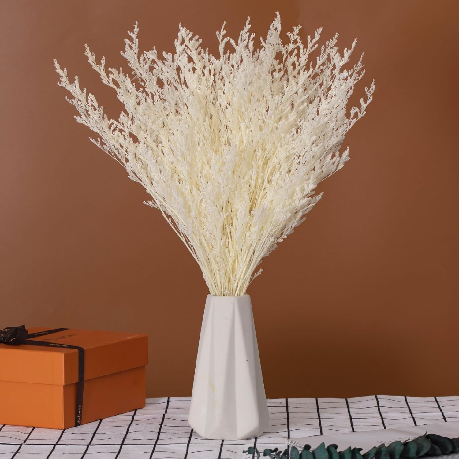 Dried Flowers Bouquet, Dry Caspia Flower Bundle, Floral Lavender, Babys Breath Flowers Arrangements For Wedding Decor, Door Wreath, Home Party Table Vase Decoration (White, 17'')
