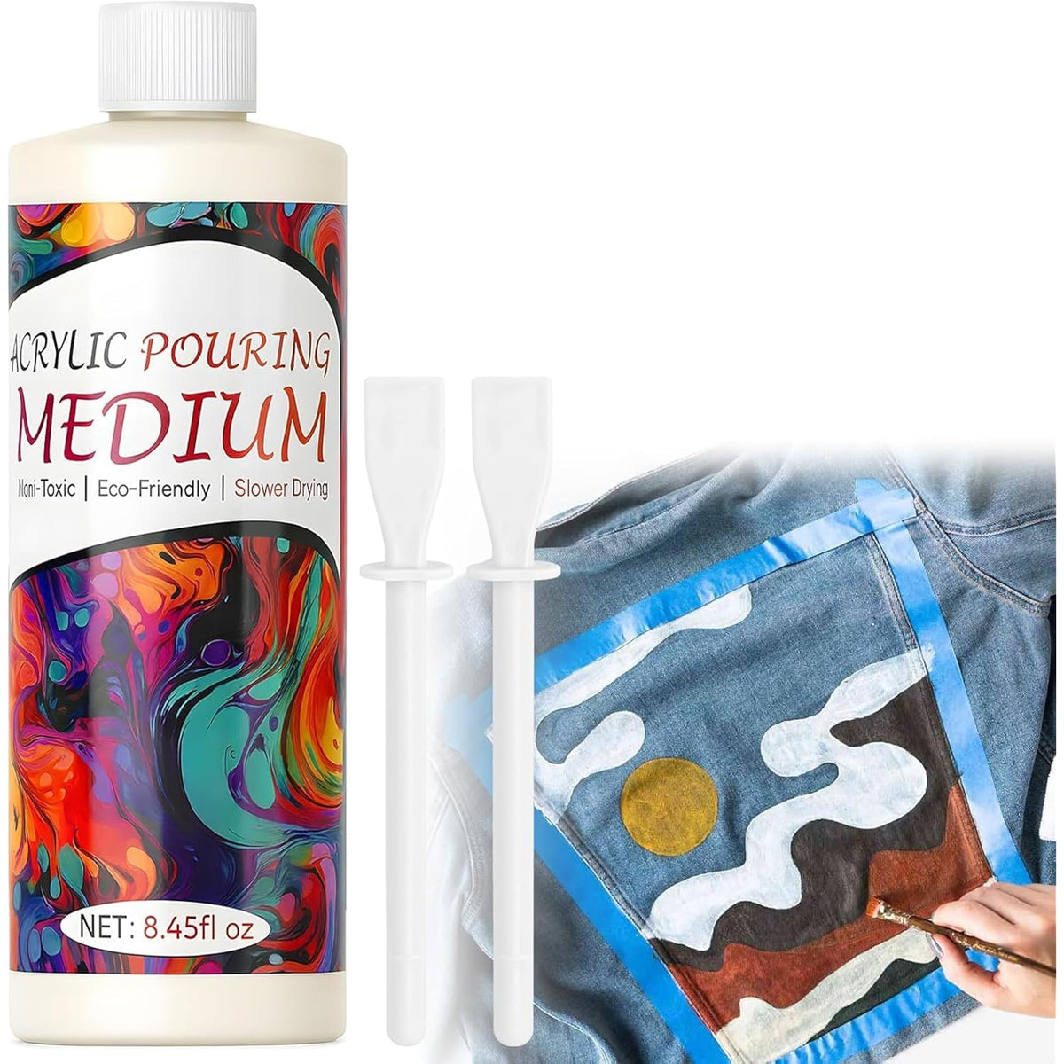 Fabric Medium, 8.45Oz Professional Effects Fabric Painting Acrylic Fluid Medium, Improves Acrylic Paint Adhesion To Fabrics, Textiles For Diy Clothing, T-Shirts, Shoes, Jeans, Bags