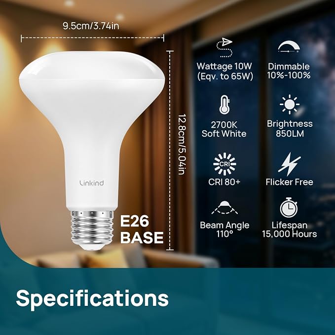12 Pack BR30 LED Flood Light Bulbs Indoor 65W Equivalent 850 Lumens Warm White 2700K Recessed Lighting