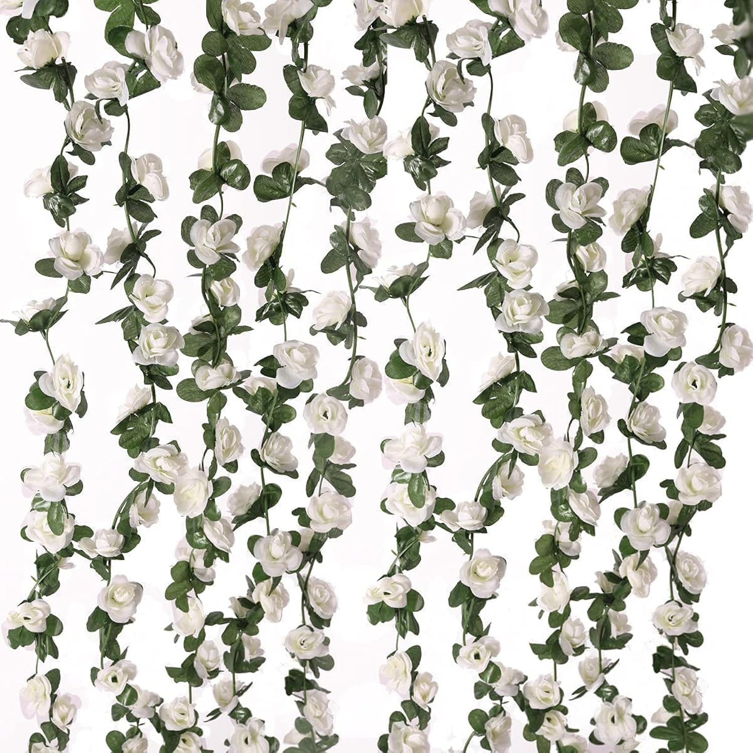 Fake Flowers - 4Pcs 32.8 Ft Artificial Rose Vine Flower Plants Hanging Rose Ivy For Home Hotel Office Wedding Party Garden Craft Art Décor (White)