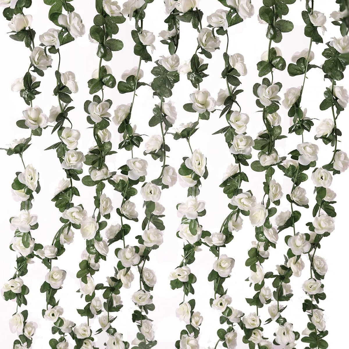 Fake Flowers - 4Pcs 32.8 Ft Artificial Rose Vine Flower Plants Hanging Rose Ivy For Home Hotel Office Wedding Party Garden Craft Art Décor (White)
