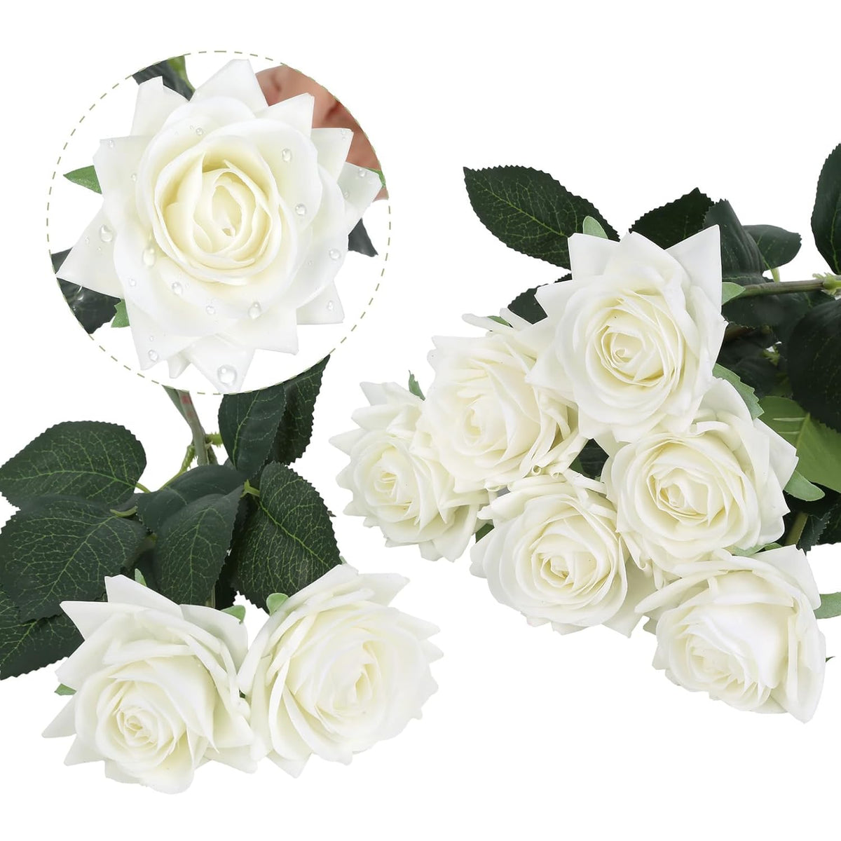 8Pcs White Roses Artificial Flowers Real Touch White Flowers, Realistic Long Stem Fake Roses Bouquet For Wedding Valentines Day Decorations, Home Table Floral Centerpieces, Bridal Arrangement