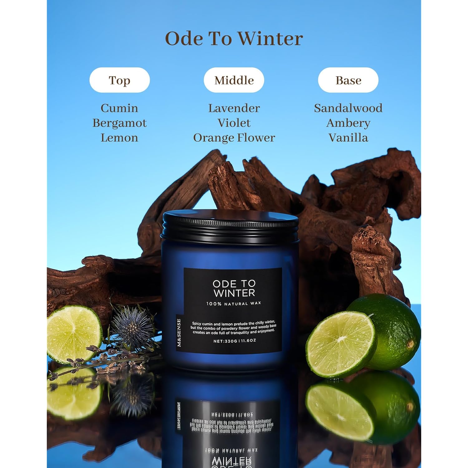 Ode To Winter 11.6Oz Natural Soy Wax Non Toxic Candle, Up To 70 Hours Burn Time Winter Scents, 2 Cotton Wick Jar Candle Home Scented Gift