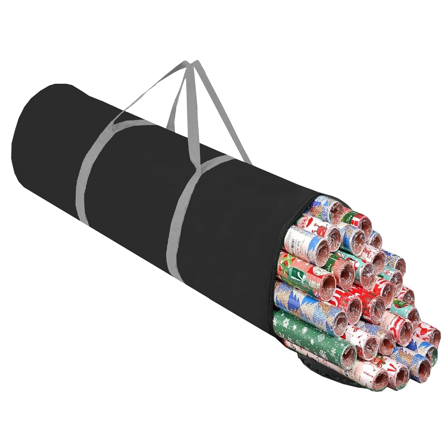 Christmas Wrapping Paper Organizer Storage, 41" Gift Wrapping Paper Storage Containers, 600D Oxford Fabric Gift Wrap Paper Holder Fits 18-25 Rolls, With Handles And Zippered, Black