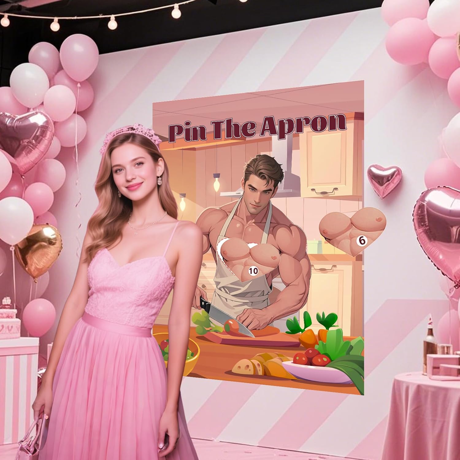 Bachelorette Party Games For Adults Women - Pin The Apron Bachelorette Game, Bridal Shower Games With 24 Stickers & 1 Blindfold For Girls Night Wedding Engagement Party