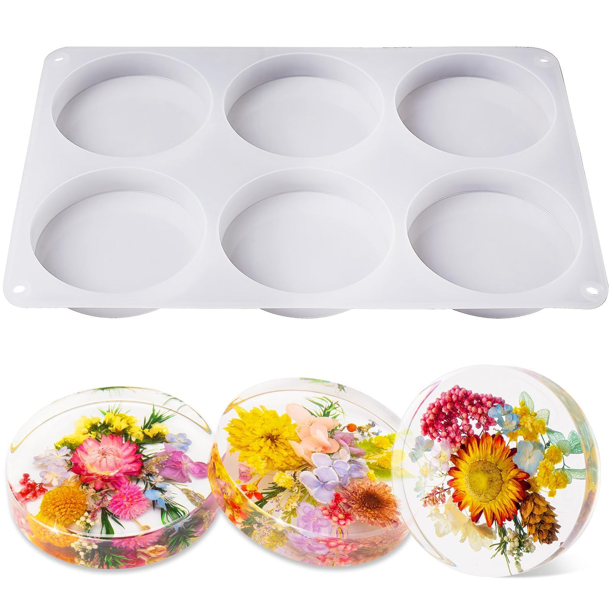 Extra Deep Resin Coaster Molds Silicone, 4 Inches Large 6 Cavity Silicone Molds For Resin, Round Epoxy Coaster Molds For Cups Mats, Diy Craft
