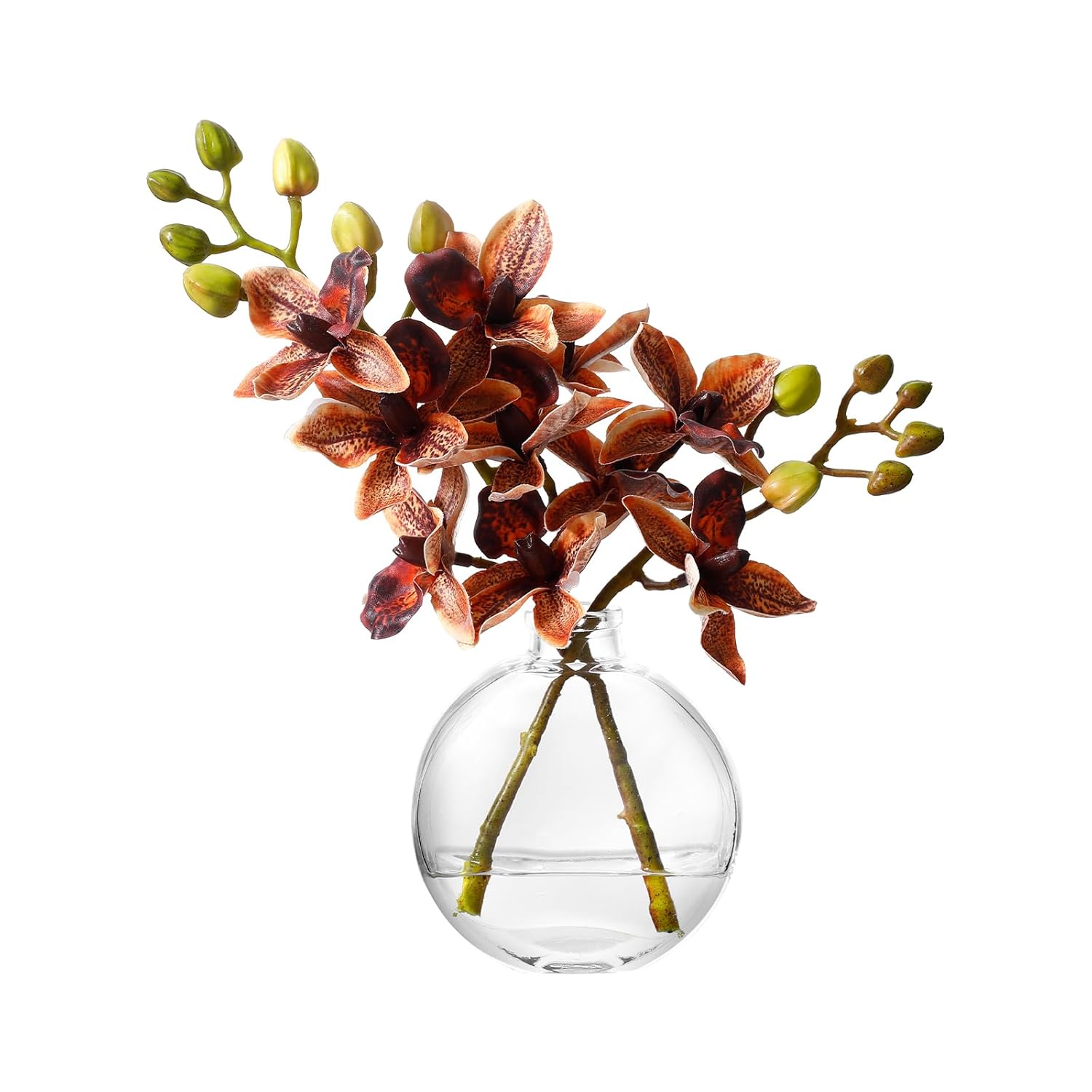 Artificial Orichid Artificial Flowers In Clear Glass Water?Filled Vase – Silk Fake Plants Table Centerpiece For Home, Shelf, Office & Dining Decor, Maintenance?Free(Light Orange)