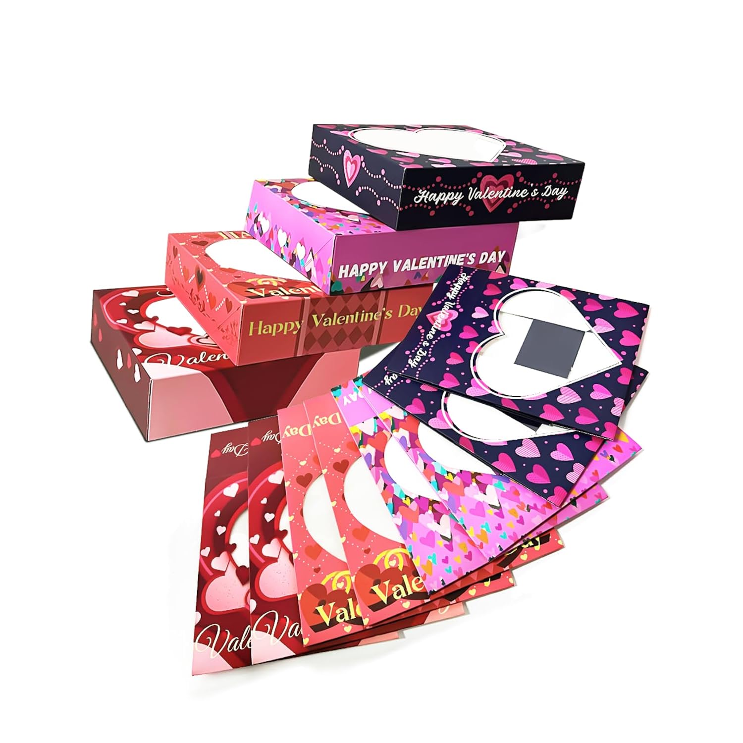 Auto-Pop Up Valentine 12Pcs Pie Boxes 10X10X2.5 Inches Easy Assemble Macaroon Cookie Bakery Boxes With Window For Valentine'S Day