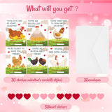 30 Pcs Chickens Valentines Day Cards For Kids Chickens Valentine Exchange Cards With Envelopes Heart Stickers Classroom School Exchange Party Favors (Chickens