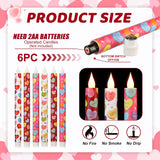 6 Pcs Valentine Day Flameless Taper Candles Battery Operated With Remote 10.6 Inch Romantic Conversation Heart Shaped Candles For Night Valentines Gifts Anniversary Festival Gift Decor
