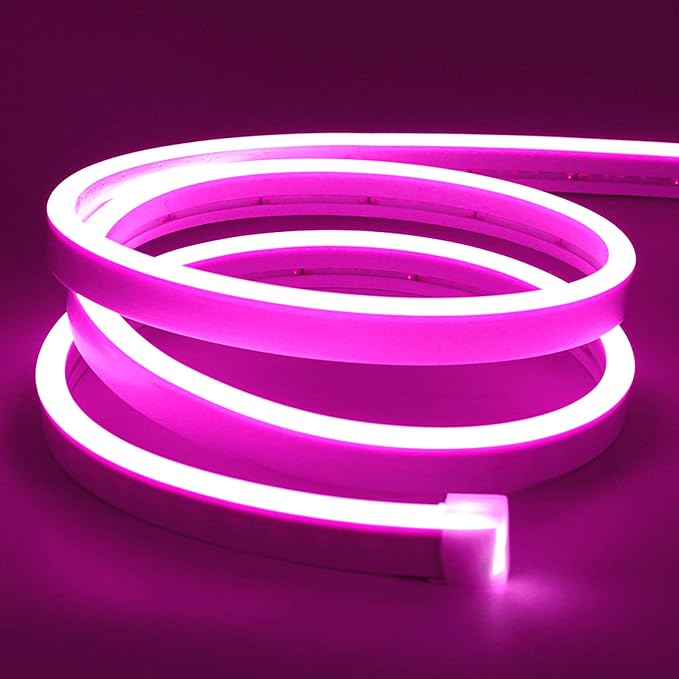 16.4FT Pink LED Neon Flex Strip Light 12V Waterproof Silicone Rope Light Indoor Outdoor Decor