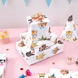 Cat Birthday Wrapping Paper - 6 Sheets 19.7” X 27.5” White Cat Gift Wrapping Paper For Kids Birthday Party Gift Packing Supply Funny Cute Theme Decor Favor