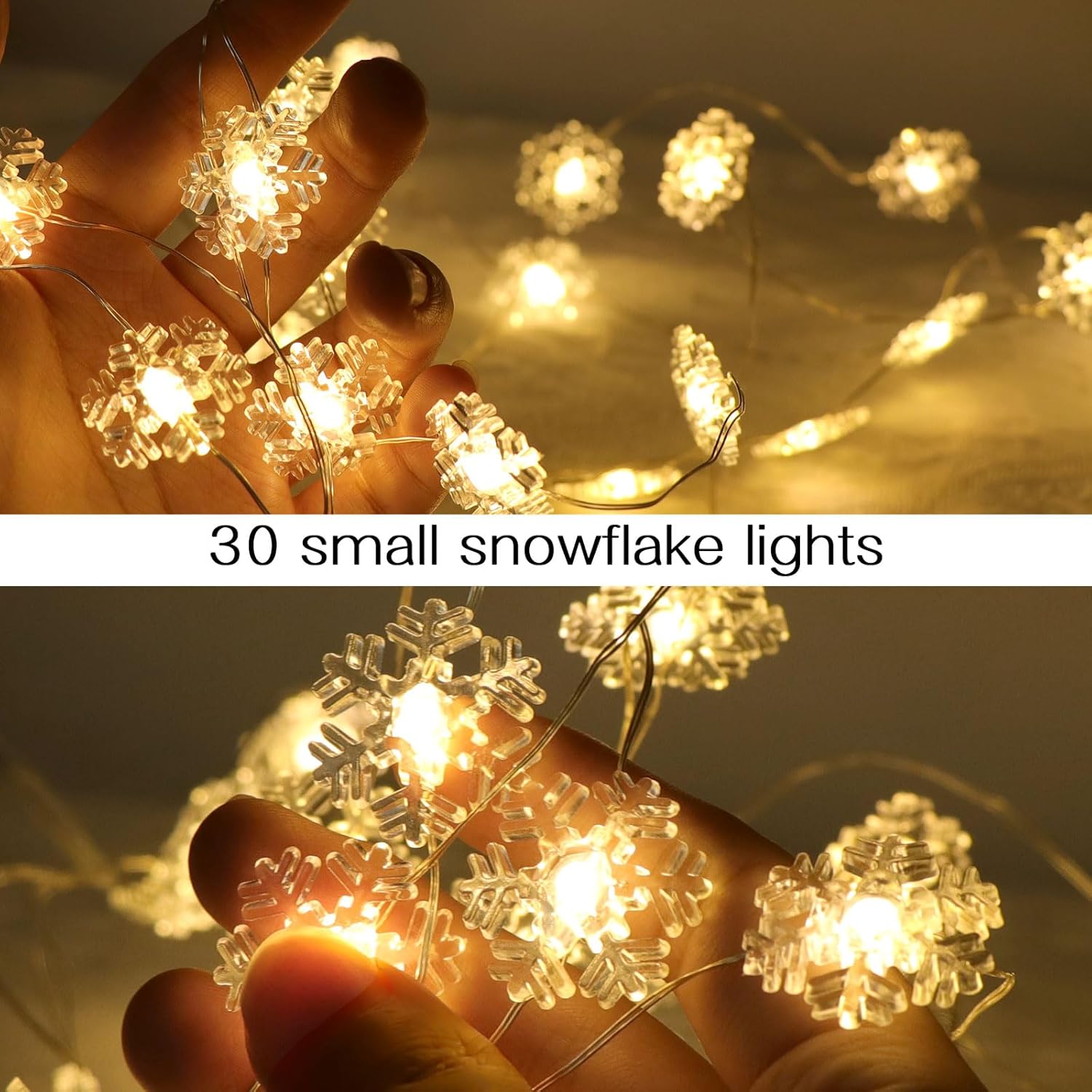 Snowflake Led String Lights 10Ft 30 Leds Christmas Decorations Party Fairy Lights Battery Operated Copper Wire Night Lig