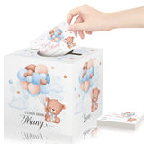 Blue Balloons Bear Baby Shower Game Cards With Box, Guess How Many, Baby Shower Game With Box And 50 Guessing Cards, Baby Shower Decorations For Boy And Girl