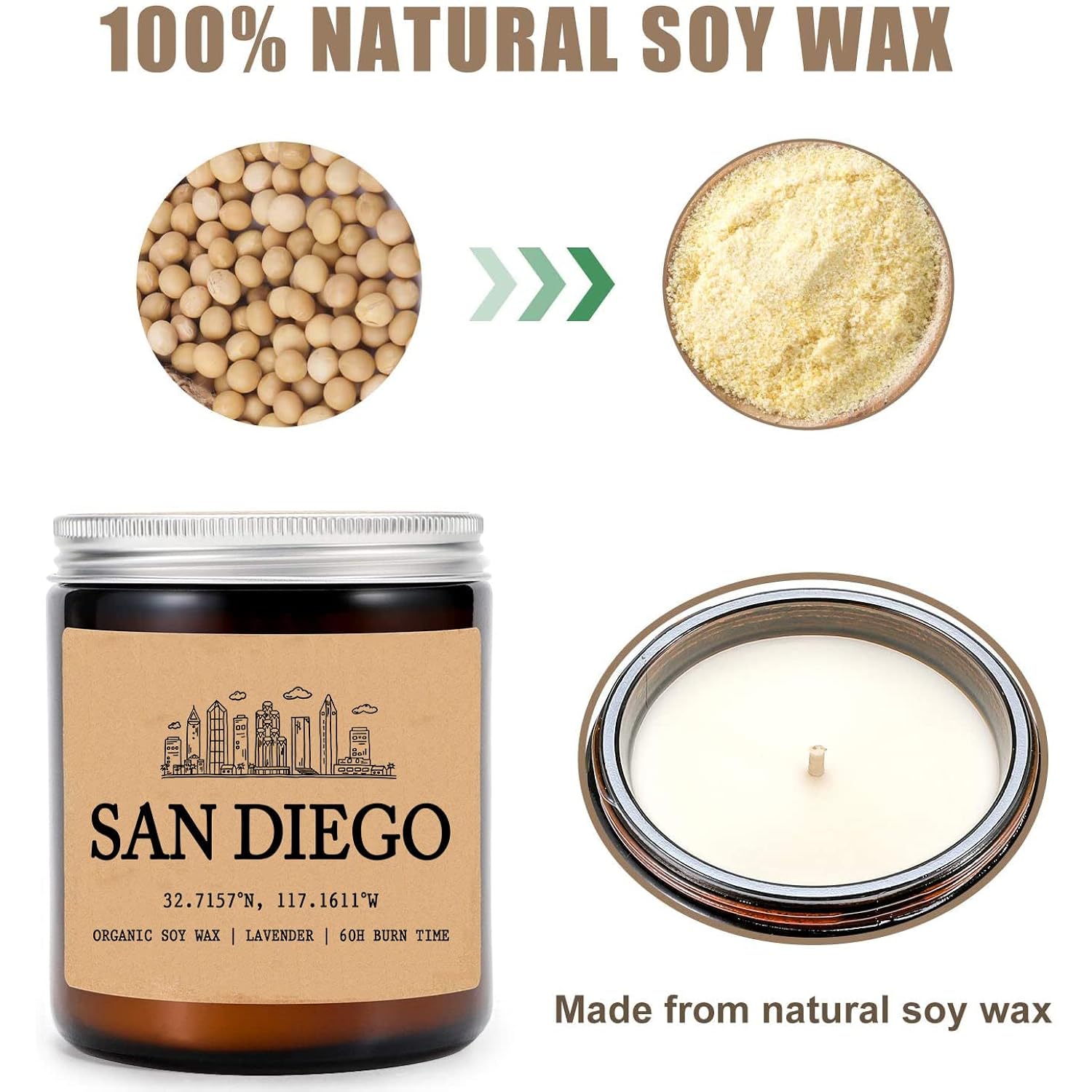 San Diego I California Scented Candle - Organic Soy Wax - Gift For Her - Gift For Him - New Home Gifts - Birthday Gift For Friend - National Park Gifts - State Candles