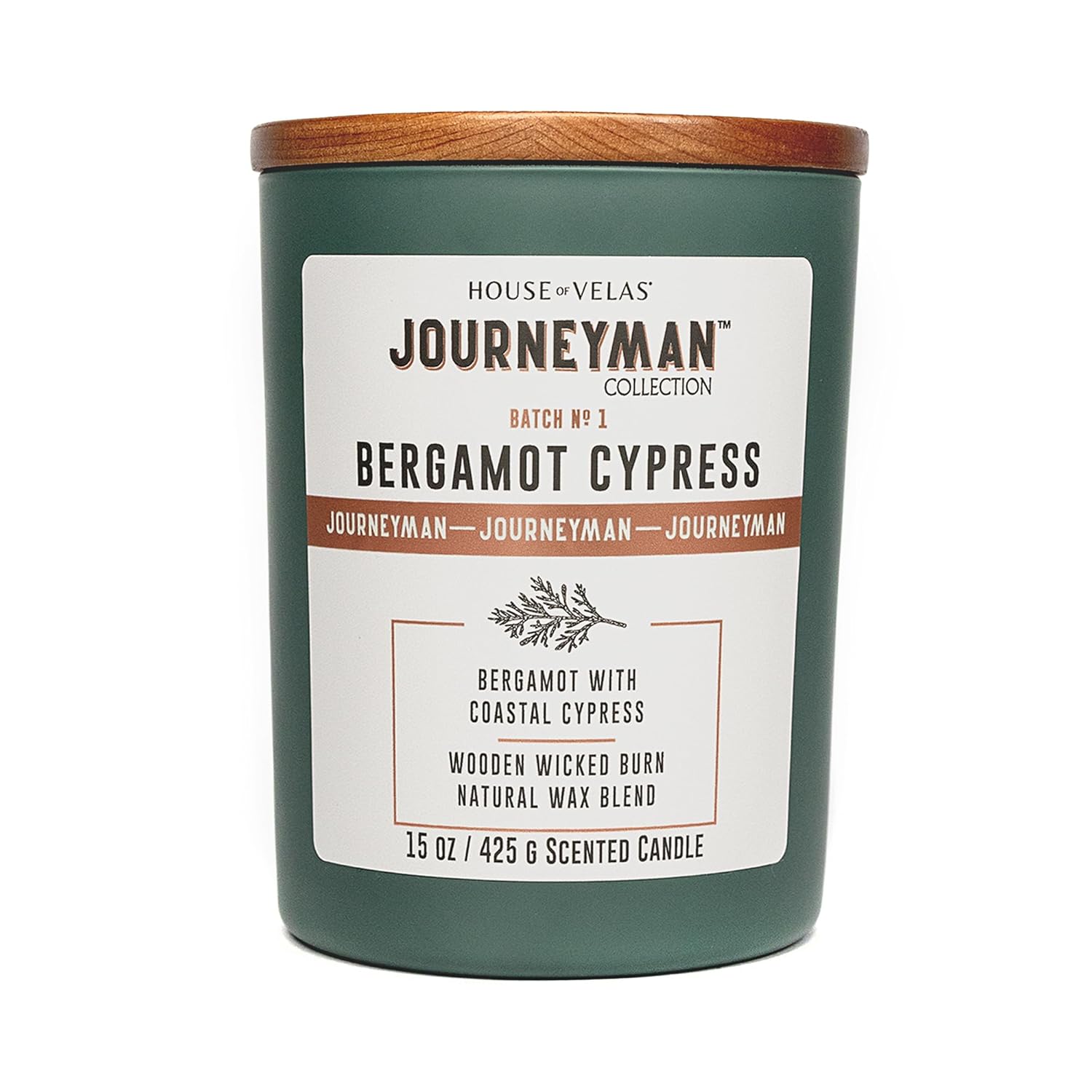Journeyman Collection Candle, 15Oz, Wooden Wick, Bergamot Cypress, Large Painted Jar