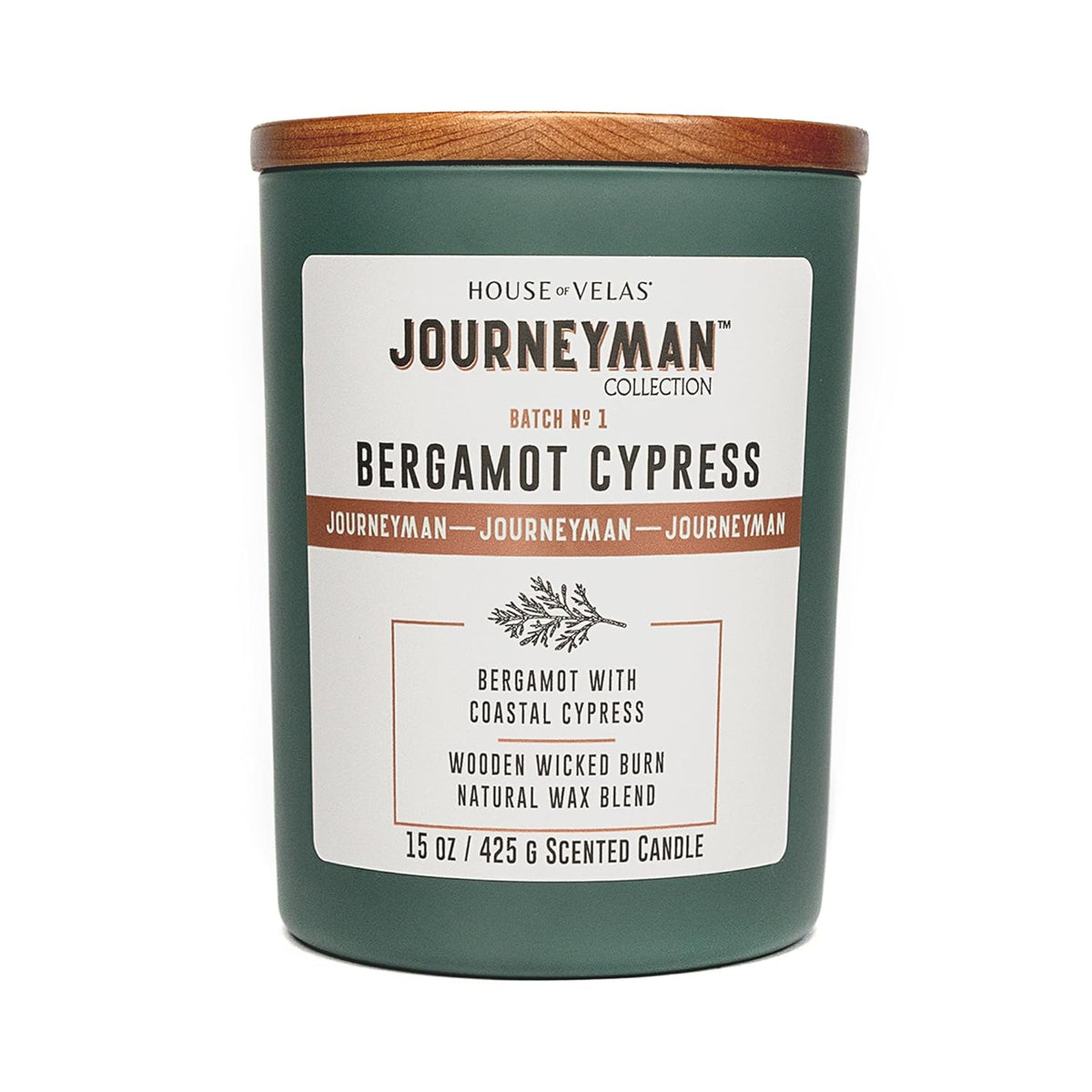 Journeyman Collection Candle, 15Oz, Wooden Wick, Bergamot Cypress, Large Painted Jar
