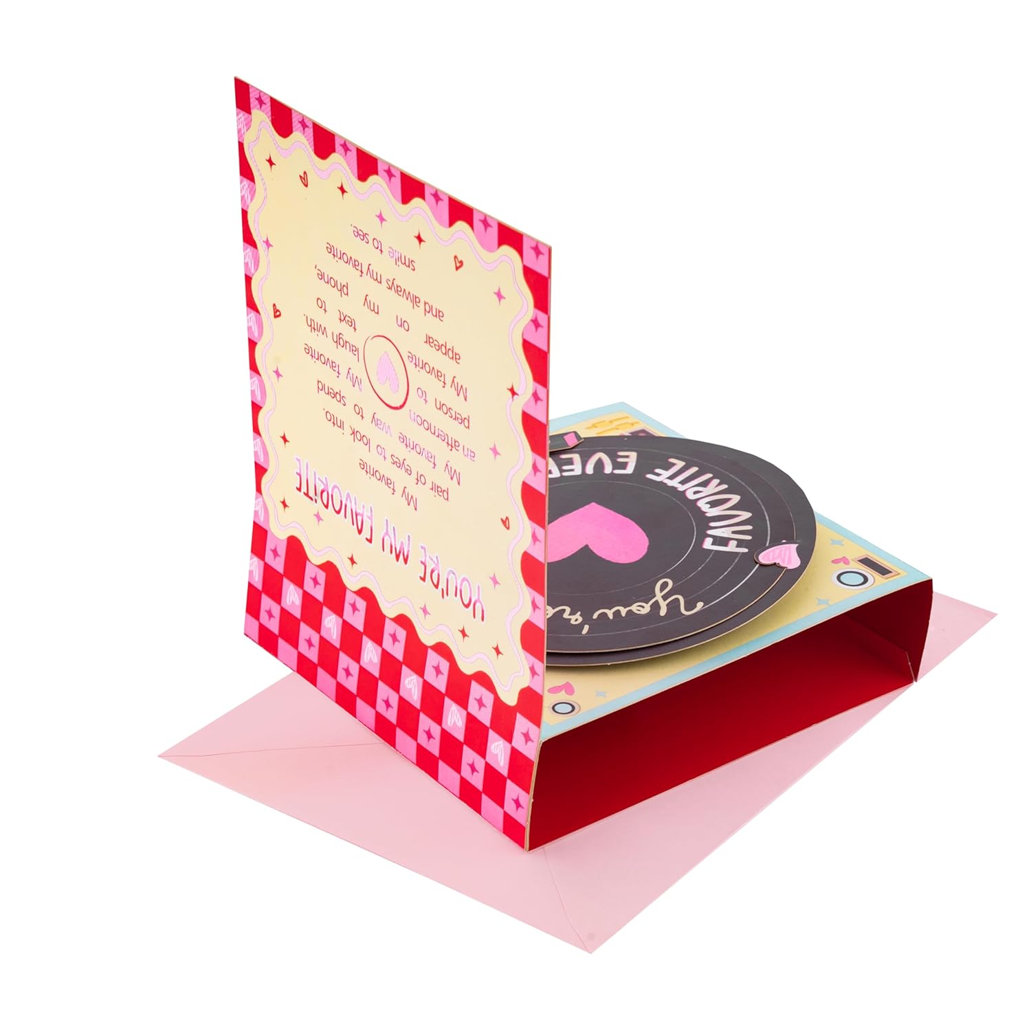 My Favorite Record Player Pop Up Card, 6.5 Inches 3D Greeting Card, “You’Re My Favorite” Vinyl Message, Romantic Gift For Valentine, Anniversary, Birthday, Includes Envelope & Message Note