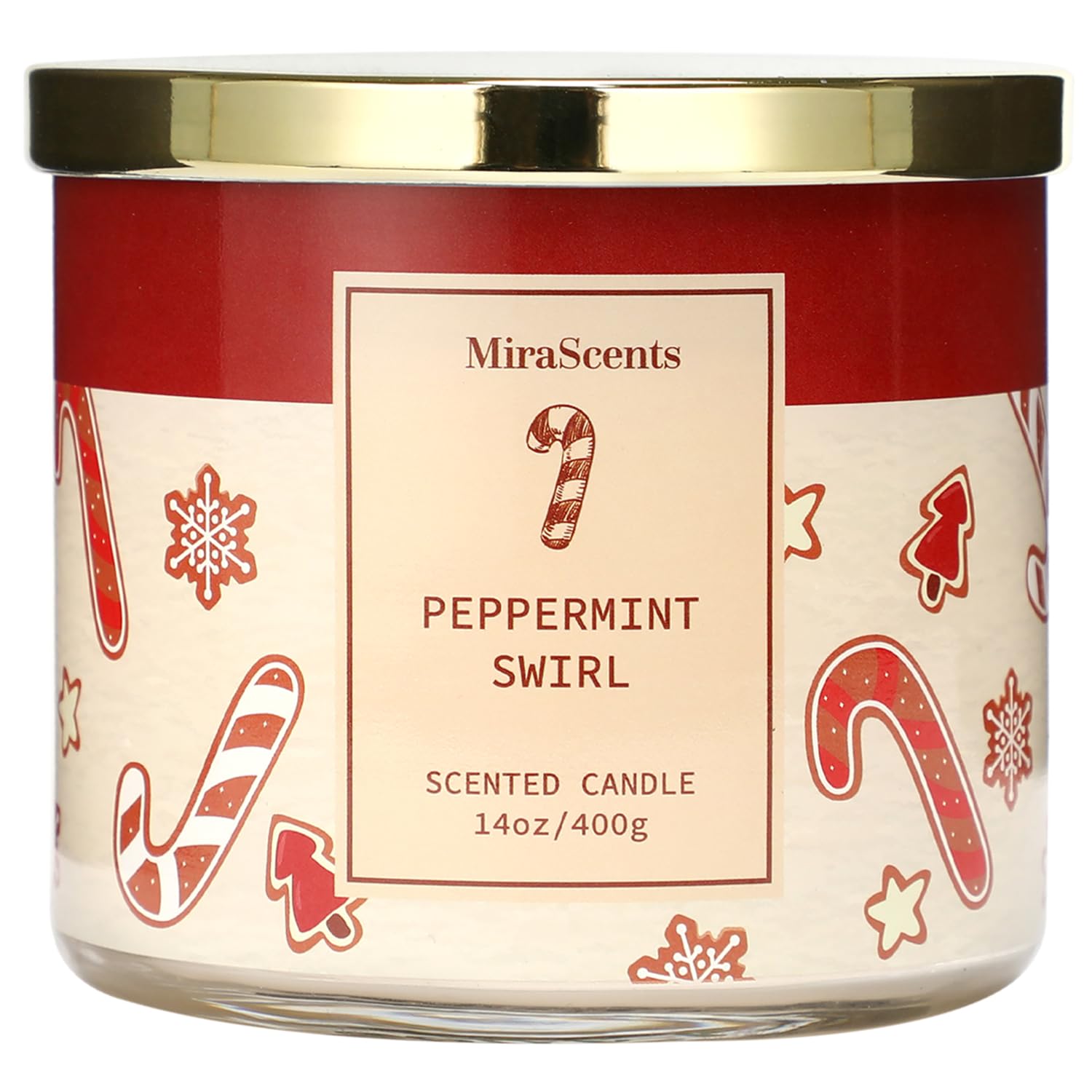 Christmas Cookie Candle, Christmas Crushed Candy Cane Scented Jar Candle, Holiday Decor Collection, Large 3 Wicks Candle, 14Oz