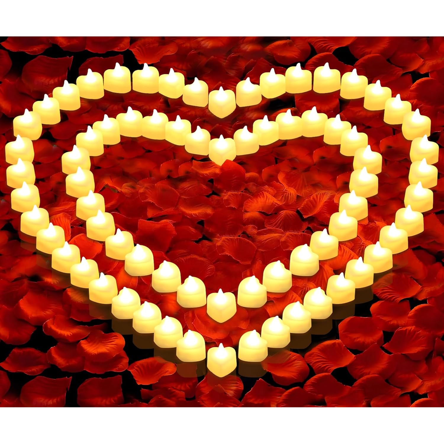 6000 Pcs Artificial Rose Petals With 72 Pcs Flameless Led Tea Lights Candles Decoration For Special And Romantic Night, Wedding Anniversary, Event, Party Decoration