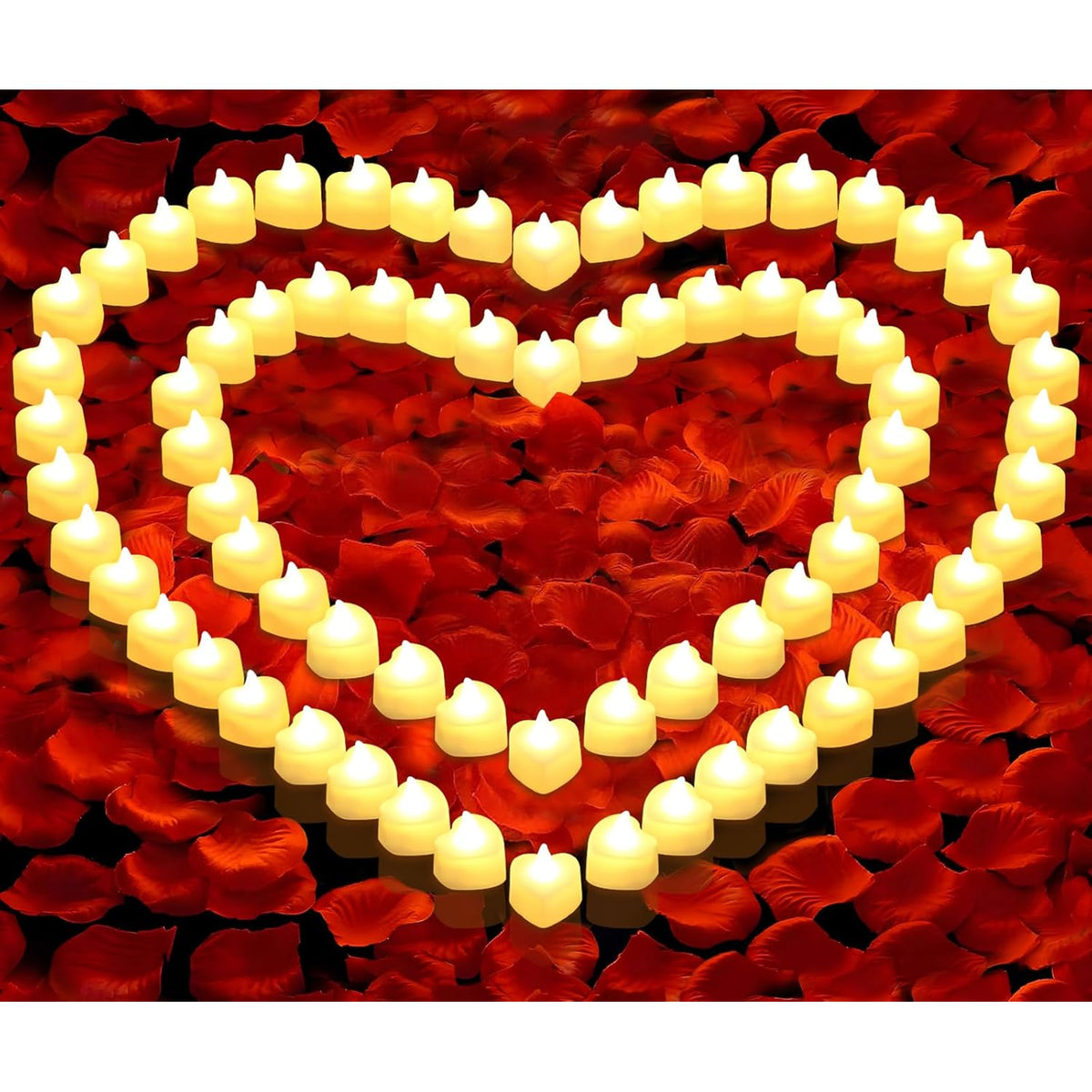 6000 Pcs Artificial Rose Petals With 72 Pcs Flameless Led Tea Lights Candles Decoration For Special And Romantic Night, Wedding Anniversary, Event, Party Decoration