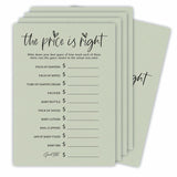 The Price Is Right Baby Shower Game Set - Minimalism Moss Green - 30 Double-Sided Fill In Style Game Cards, Gender Reveal, Baby Announcement, Party Favor & Supplies - A10