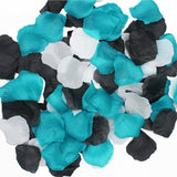 900 Pcs Teal And Black Artificial Rose Petals - Aqua Turquoise White Silk Flower Petals For Wedding Aisle Decor, Gothic Party Table Scatters, Centerpiece Fillers, Bridal Shower & Flower Girl Baskets