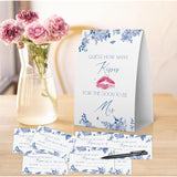 How Many Kisses Bridal Shower Game (1 Sign + 50 Cards), Blue Floral Bridal Shower Games, Something Blue Before I Do Decorations, Bachelorette Guessing Game, Kisses In The Jar Sign -Ghmk04