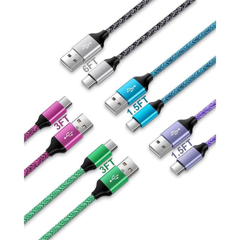 Usb C Charger Cable 5Pack(1.5/1.5/3/3/6Ft) Braided Usb To Type C Chord Fast Ch