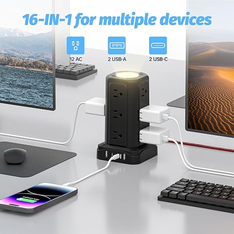 Surge Protector Power Strip 4 Outlets 4 USB Ports USB C 6FT Flat Plug