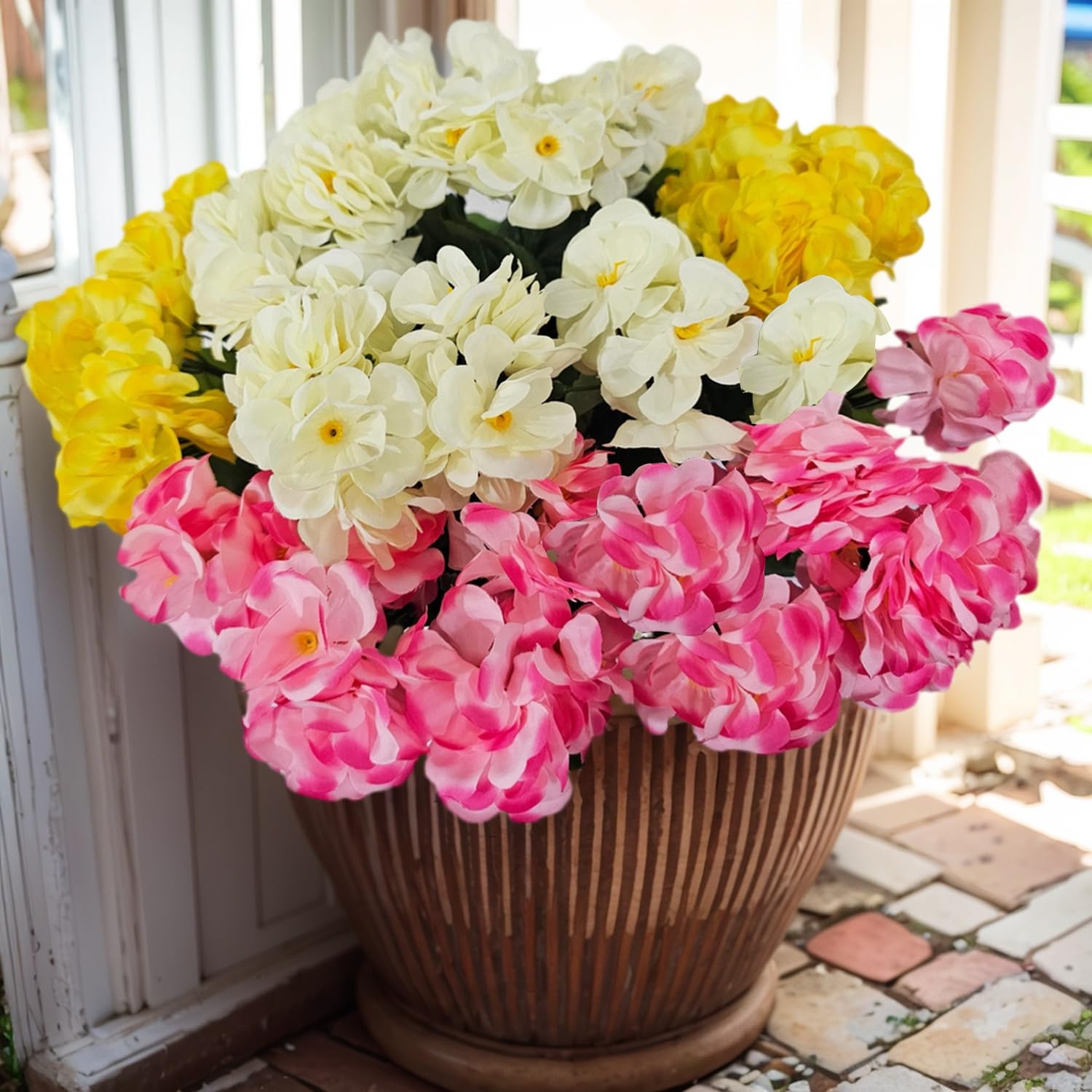 Artificial Flowers For Outdoor Spring Summer Decoration,6 Bundles Fake Silk Geraniums Flowers Faux Flowers Plants Uv Resistant For Garden Home Planter Windows Yard Table Centerpiece