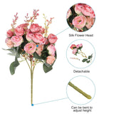7 Branch 21 Heads Artificial Silk Mini Rose With Stem, 2 Pack Fake Flowers Leaf Rose Decor Bouquet For Wedding Home Office Decoration, Coral Pink