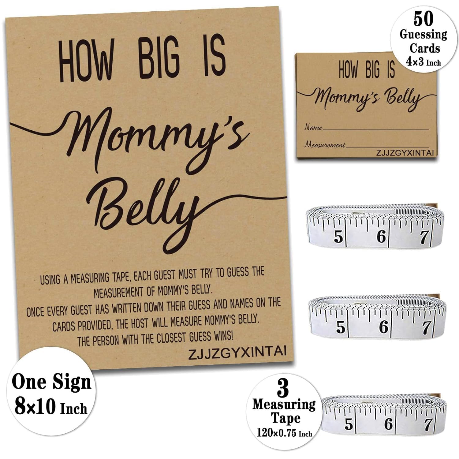 How Big Is Mommy'S Belly Rustic Baby Shower Gender Neutral Game Includes 8X10 Inch Kraft Standing Sign And 50 Guessing Cards, 3 Rolls 10 Feet Measuring Tape