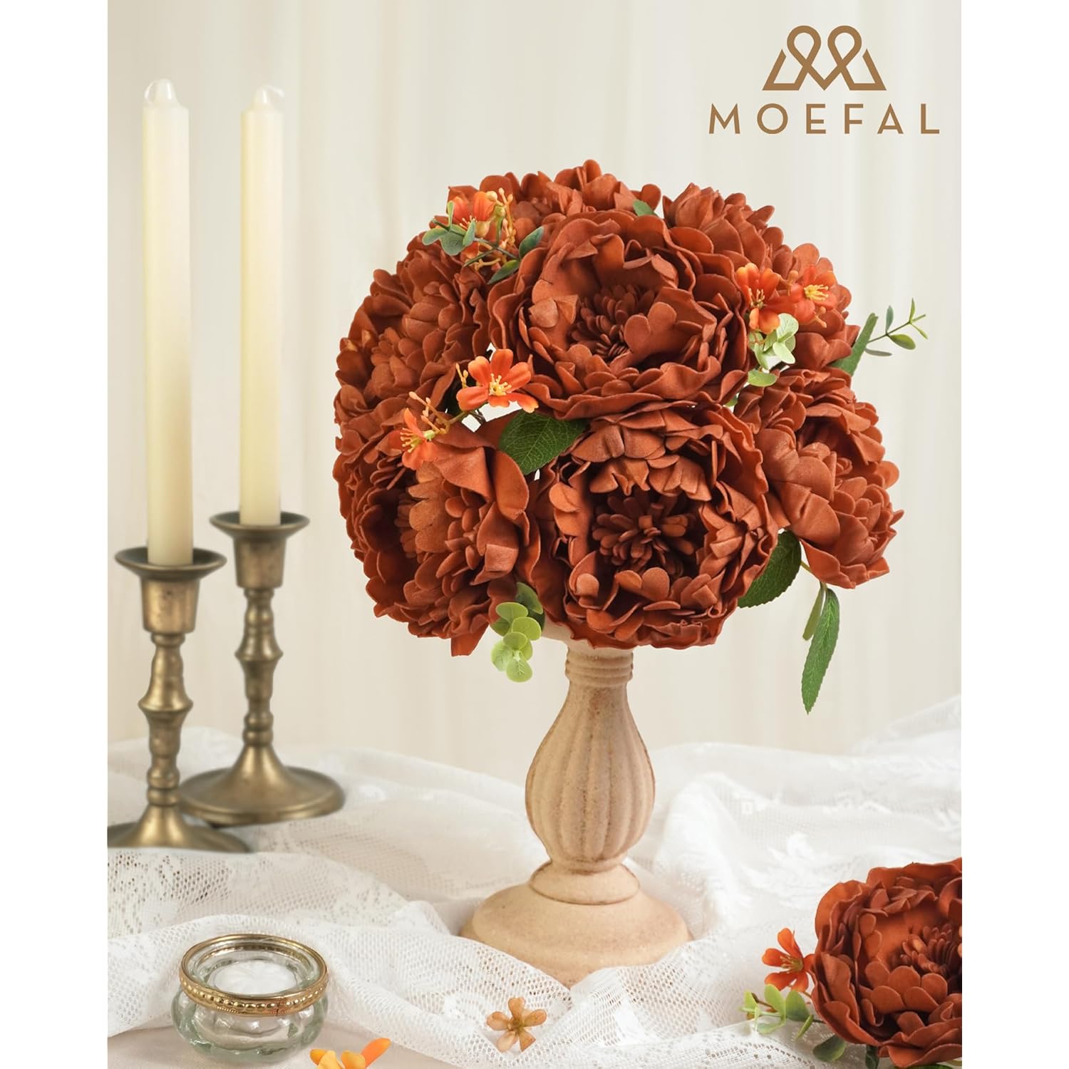 16Pcs Burnt Orange, Terracotta & Orange Peony Artificial Flowers, Realistic Fall Foam Flowers With Stems For Autumn Wedding Bouquets, Dly Centerpieces & Home Decor