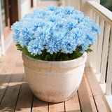 6 Pcs Artificial Chrysanthemum Flowers Fake Mum Balls With Stem Mini Silk Bouquets For Table, Wedding, Party Decorations (Blue)