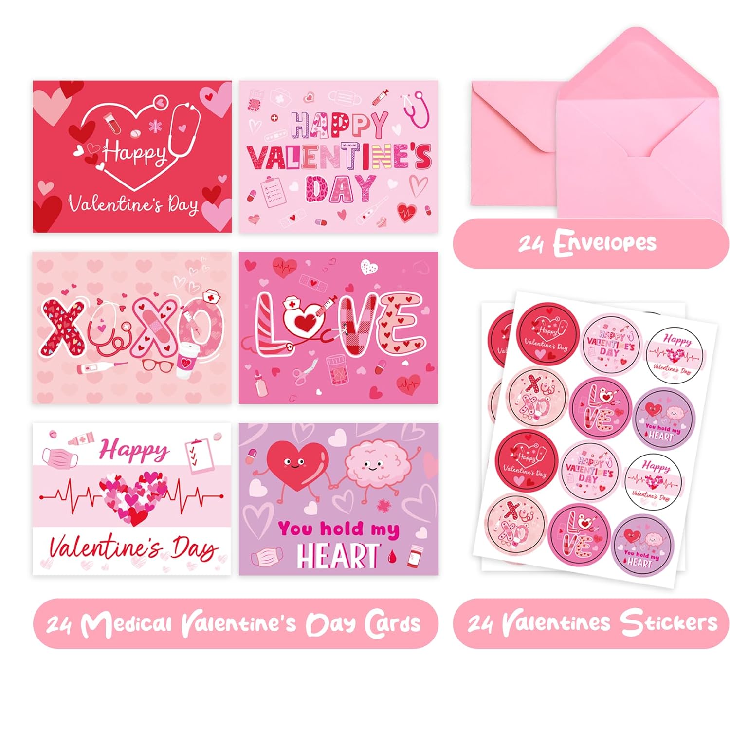 24 Pcs Medical Valentines Day Cards With Envelopes Valentines Cards For Nurse Doctor Healthcare Workers