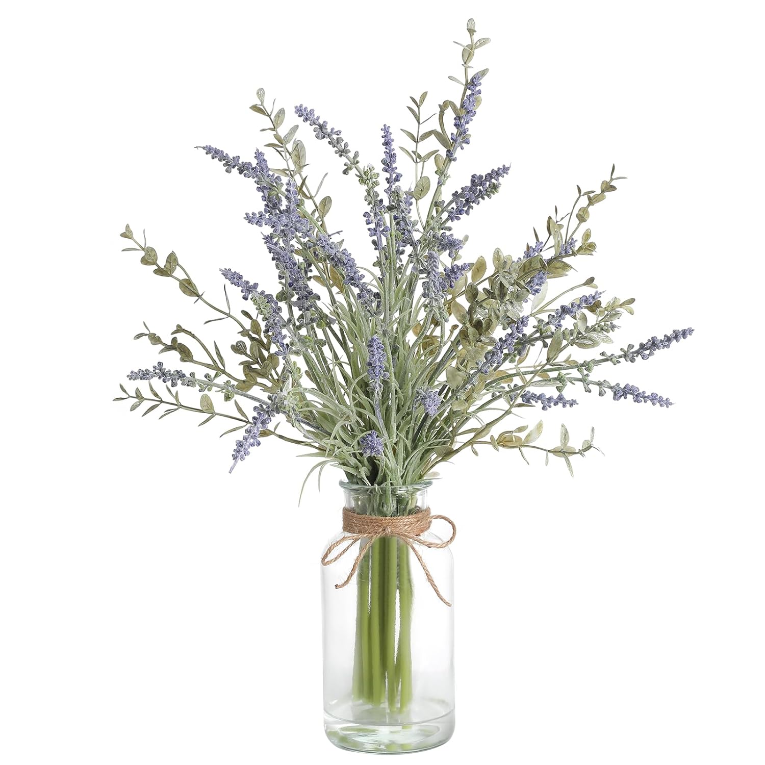 Artificial Lavender Stems In Glass Vase With Faux Water,15" Artificial Plants Eucalyptus Leaves For Shelf Desk Bathroom Farmhouse Room Coffee Table Home Decor