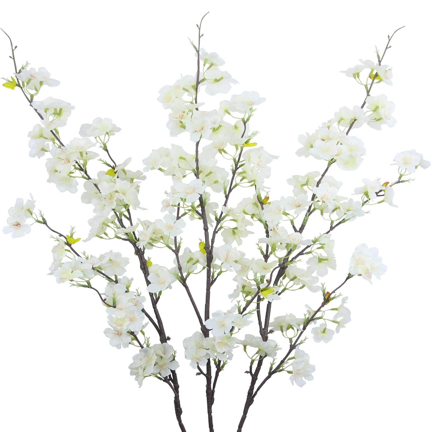 3Pcs Artificial Cherry Blossom Flower White Silk Peach Flowers Bulk Plum Blossom Flowers With Leaves Cherry Blossom Branches Vase Arrangements For Spring Wedding Indoor Outdoor Diy Party Decor